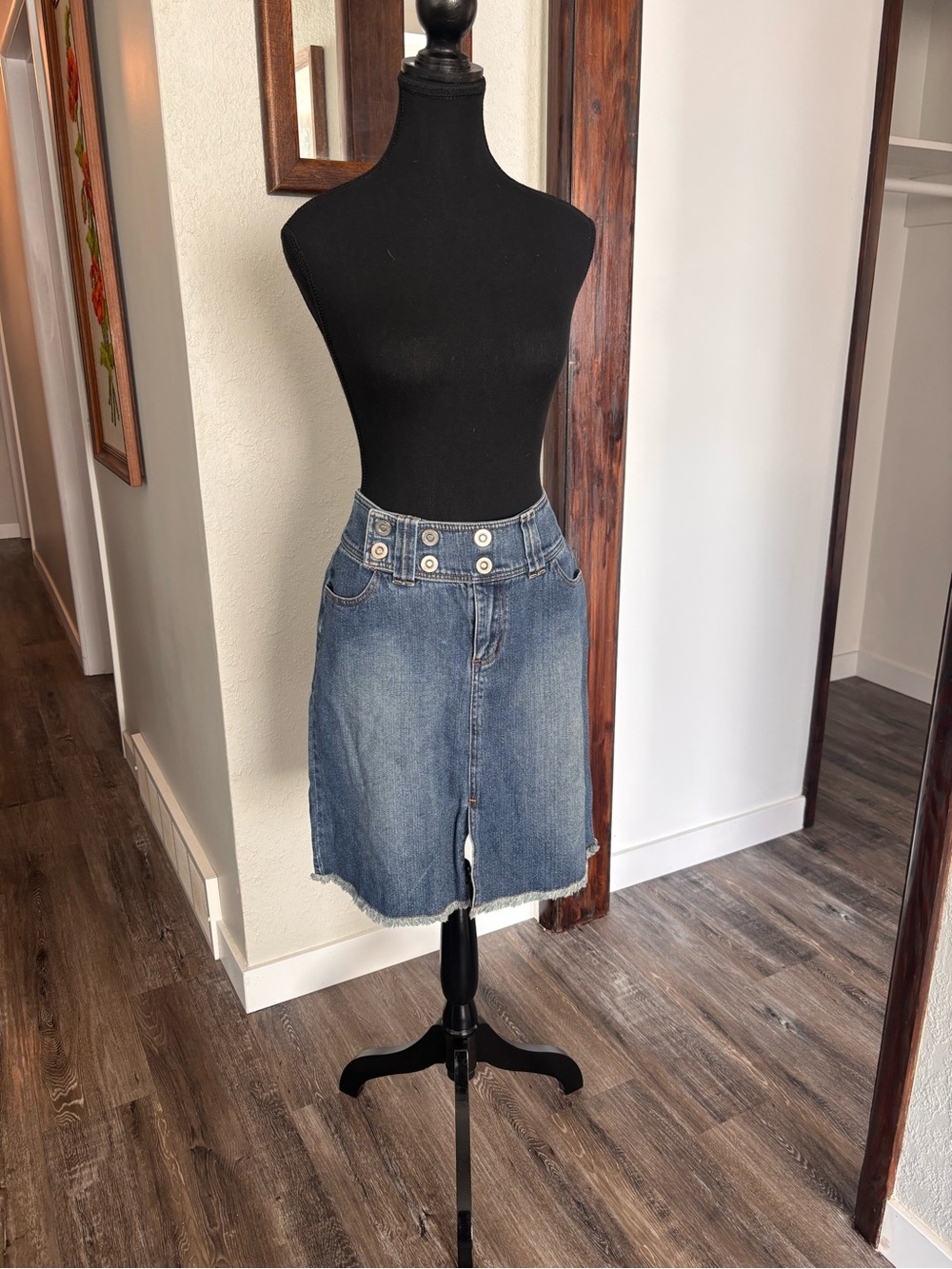 Vintage Blue Denim Button-Front Skirt